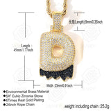 Zircon Bubble Letter Pendant Necklace Silver Men