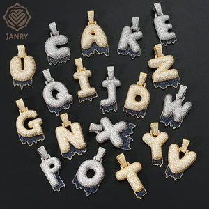 Zircon Bubble Letter Pendant Necklace Silver Men