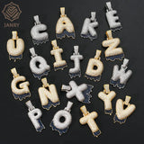 Zircon Bubble Letter Pendant Necklace Silver Men