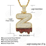 Two-Tone Zircon Bubble Letter Pendant Necklace 24" Chain For Men