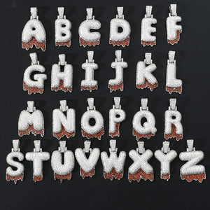 Two-Tone Zircon Bubble Letter Pendant Necklace 24" Chain For Men