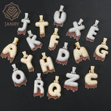 Two-Tone Zircon Bubble Letter Pendant Necklace 24" Chain For Men