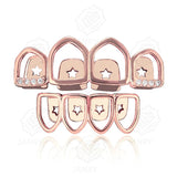 Hollow Weed Leaves Grillz Set Plated Top & Bottom Teeth Grills
