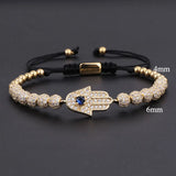 CZ Micro Pave Hand Charm Macrame Bracelet Women Men