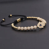 CZ Micro Pave Hand Charm Macrame Bracelet Women Men
