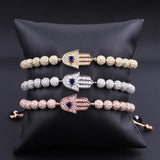 CZ Micro Pave Hand Charm Macrame Bracelet Women Men