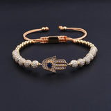 CZ Micro Pave Hand Charm Macrame Bracelet Women Men