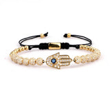 CZ Micro Pave Hand Charm Macrame Bracelet Women Men
