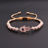 CZ Micro Pave Hand Charm Macrame Bracelet Women Men