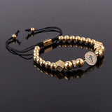 CZ Pave Cross Charm Steel Macrame Bracelet Men