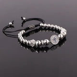 CZ Pave Cross Charm Steel Macrame Bracelet Men