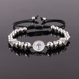 CZ Pave Cross Charm Steel Macrame Bracelet Men