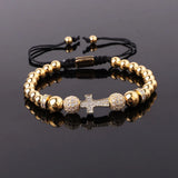 CZ Pave Cross Charm Steel Macrame Bracelet Men