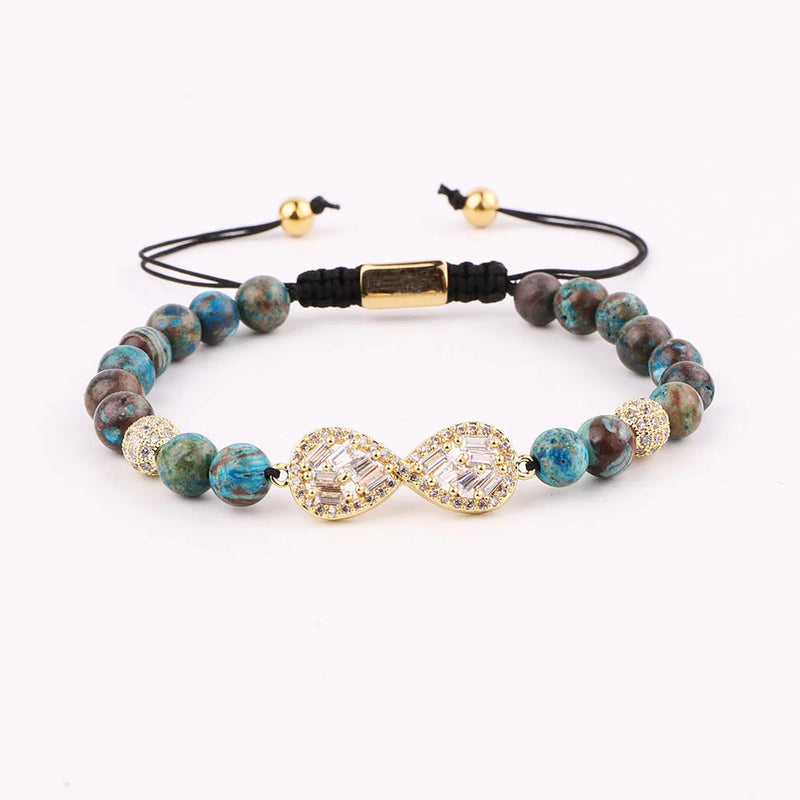 CZ Infinity Charm Natural Stone Beads Macrame Bracelet