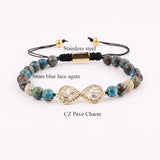 CZ Infinity Charm Natural Stone Beads Macrame Bracelet