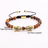Natural Stone Beads CZ Pave Leopard Charm Bracelet Men Jewelry