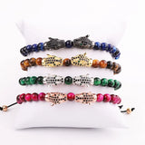 Natural Stone Beads CZ Pave Leopard Charm Bracelet Men Jewelry