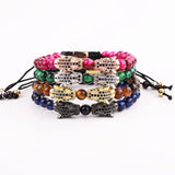 Natural Stone Beads CZ Pave Leopard Charm Bracelet Men Jewelry