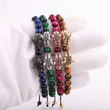 Natural Stone Beads CZ Pave Leopard Charm Bracelet Men Jewelry