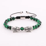 Natural Stone Beads CZ Pave Leopard Charm Bracelet Men Jewelry