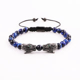 Natural Stone Beads CZ Pave Leopard Charm Bracelet Men Jewelry