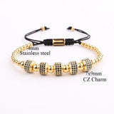 CZ Charm Stainless Steel Bead Friendship Bracelet Men Jewelry