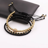 Stainless Steel Beads Rhinestone Ball Cord Macrame Bracelet Set