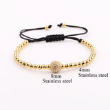Stainless Steel Beads Rhinestone Ball Cord Macrame Bracelet Set