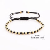 Stainless Steel Beads Rhinestone Ball Cord Macrame Bracelet Set