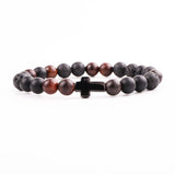 Men's Vintage Stone Elastic Bracelet with Stainless Steel Cross