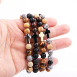 Men's Vintage Stone Elastic Bracelet with Stainless Steel Cross