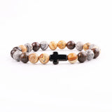 Men's Vintage Stone Elastic Bracelet with Stainless Steel Cross