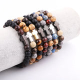 Men's Vintage Stone Elastic Bracelet with Stainless Steel Cross