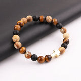 Men's Vintage Stone Elastic Bracelet with Stainless Steel Cross