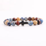 Men's Vintage Stone Elastic Bracelet with Stainless Steel Cross
