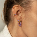 925 Silver 6 Ball Mini Zircon Hoop Earrings - White/Black/Red/Blue/Purple