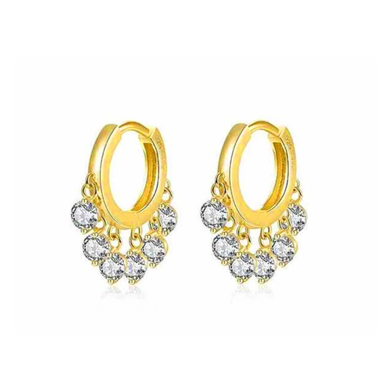 925 Silver 6 Ball Mini Zircon Hoop Earrings - White/Black/Red/Blue/Purple