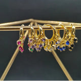 925 Silver 6 Ball Mini Zircon Hoop Earrings - White/Black/Red/Blue/Purple
