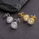 JEWE Sterling Silver Mens Stud Earrings Sapphire CZ 14k Plated Diamond Hip Hop