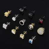 JEWE Sterling Silver Mens Stud Earrings Sapphire CZ 14k Plated Diamond Hip Hop