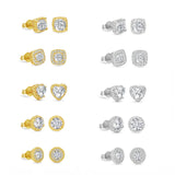 JEWE Sterling Silver Mens Stud Earrings Sapphire CZ 14k Plated Diamond Hip Hop