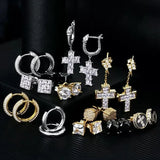 JEWE Sterling Silver Mens Stud Earrings Sapphire CZ 14k Plated Diamond Hip Hop