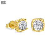 JEWE Sterling Silver Mens Stud Earrings Sapphire CZ 14k Plated Diamond Hip Hop