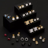 JEWE Sterling Silver Mens Stud Earrings Sapphire CZ 14k Plated Diamond Hip Hop