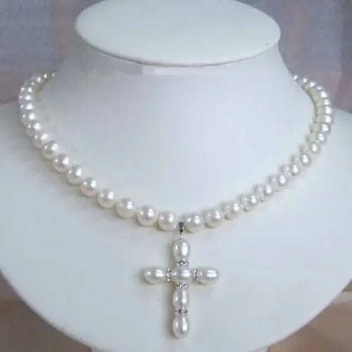Pearl Cross Pendant Necklace