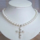 Pearl Cross Pendant Necklace