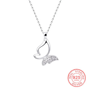 925 Silver Butterfly Pendant Necklace Clear Zircon Gift Jewelry