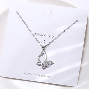 925 Silver Butterfly Pendant Necklace Clear Zircon Gift Jewelry