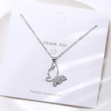 925 Silver Butterfly Pendant Necklace Clear Zircon Gift Jewelry