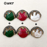 Lovely Small Face Shape Pave Beads Jewelry Making Natural Pearl And Stone